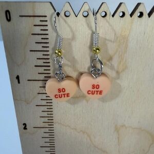 Hand Assembled Peach Conversation  Heart Dangle Earrings